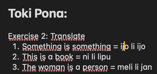 a screenshot of the Notes app, which shows that all of the English words are now 'spelling errors'